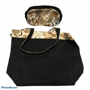 NWOT Borghese Tote with matching makeup bag black